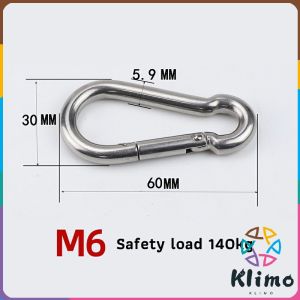 KLIMO Snap Hook 304 Stainless Steel Carabiner metal Hook Spring Outdoors Sport Clip M5 M6
