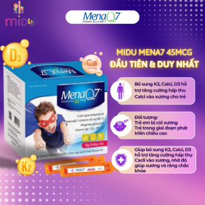 Midu MenaQ7 K2 45mcg - Bổ sung K2 Calci D3 hỗ trợ tăng cường hấp thu Calci vào xương cho trẻ