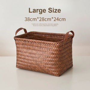 Woven Rattan Storage Basket Handmade Box Desktop Organizer Vintage Sundries Toys Clothes Container Bakul Anyaman