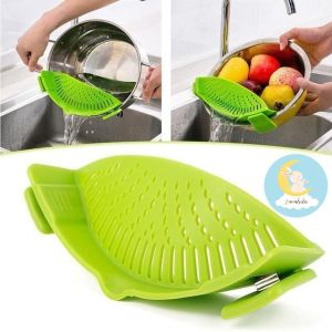 Alat Tirisan Makanan Praktis Tirisan Penyaring Makanan Clip And Drain Strainer Silicon / Saringan Tirisan Buah Sayur Mie Beras