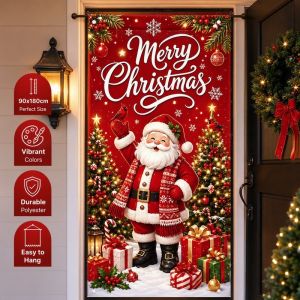 Christmas Door Curtain New Xmas Door Cover Hanging Decor Background Cloth For Home Holiday Party