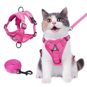OUTOPEN Reflective Cat Harness and Leash Sets Adjustable Vest Style Dogs Accessories Escape Proof Kawaii No-Pull Chest Strap Outdoor