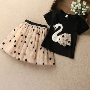 Kids Girls Dress Puffy Net Skirt T-shirt + Skirt Set Two-piece Childrens Princess Dresses For 1-9 Years Old