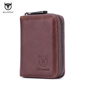 BULLCAPTAIN Top Layer Leather Card Holder Mens Multi Card Slot Coin Holder