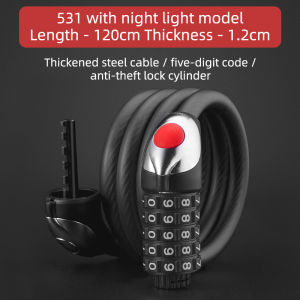 ROCKBROS Bicycle Lock Alloy Anti-theft MTB Road Bike Password Lock with LED Light for Folding Bike Motorcycle Electric Bike