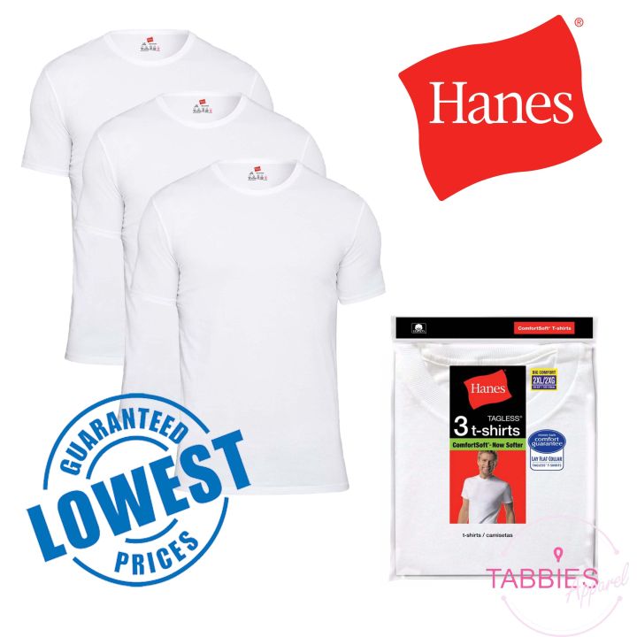 HANES 3 pcs ComfortSoft Crew Neck White T-Shirt Lay Flat Collar