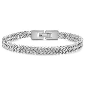 OMQAIO Personality Silver Gold Hip Hop Korean Style Wristband Male Jewelry Double Keel Chain Punk Boyfriend Gift Korean Style Bracelets Men Hand Chain Stainless Steel Bracelets Men Bracelets