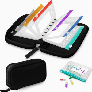 A8 Waterproof Large Twice-Daily Pill Organizer Set for Seven Days with 14 Color-Coded Pouches for Storage