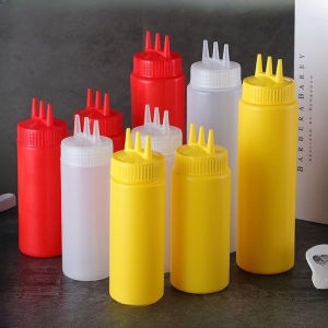 3 Hole Squeeze Bottle Sauce Vinegar Oil Ketchup Gravy Cruet Condiment Dispenser for Oil BBQ Sauces