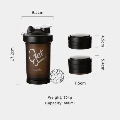 Shake Cup Protein Shaker Blender Bottle GYM Water Bottle Compartment Set 500ml