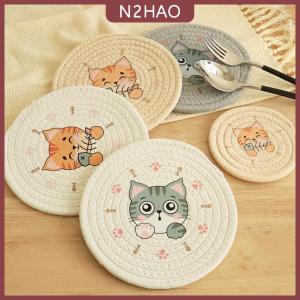 N2HAO Tấm lót bàn cách nhiệt đế lót cốc bát họa tiết mèo bền đẹp đồ trang trí nhà cửa phụ kiện nhà bếp