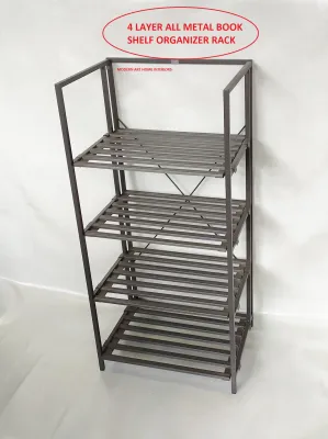 4 Layers All Metal Bookshelf Organizer Display Adjustable Rack Space Saver