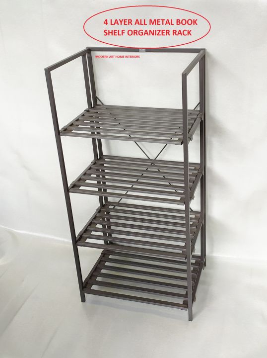 4 Layers All Metal Bookshelf Organizer Display Adjustable Rack Space ...