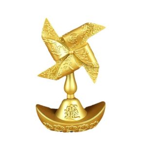 Golden Yuanbao Windmill Desktop Wealth Attracting Ornament Home Office Fengshui Fortune Decor