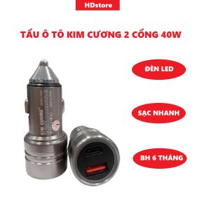 sạc ô tô tẩu ô tô Kim Cương 40W 2 cổng 1 USB 1 Type C hỗ trợ sạc nhanh PD và QC 4.0