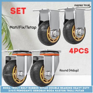 Roda Troly rubber Hitam set 4pcs HIDUP-MATI 3/4/5 inch Heavy Duty Troley Grobak Roda dll