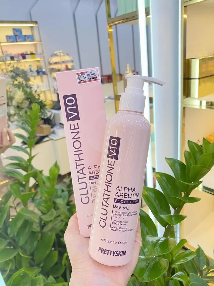 KEM lt DNG TRNG DA BAN NGY PRETTY SKIN GLUTATHIONE V10 ALPHA ARBUTIN  BODY LOTION DAY