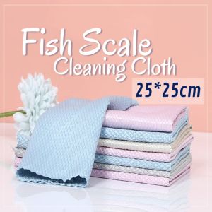 (1pcs) Fish Scale Dishcloth Cleaning Cloth High Absorbent Cleaning Kitchen Rags Efficient Non Marking Towel Glass Window