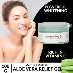 [ WHITENING + MOISTURIZING ALOE VERA RELIEF GEL ] SkinGenerics Aloe Vera Relief Gel Whitening Moisturizer for Face and Body - Prevents Dark Spots Acne and Sun Damage - Rich in Vitamin E for Hydration and Dark Spot Removal