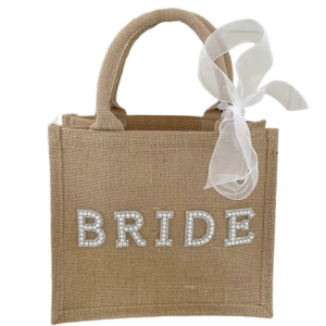 Bride Burlap Bag with Hand Sewn Artificial Pearls Letter Design Perfect For Fashion Forward Women And Everyday Use