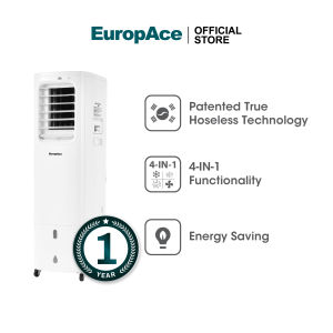 EuropAce 4-in-1 Hoseless Air Cooler with Air Con Compressor | EHAC13DH1WH | Hybrid Cooling Technology 60% Energy Savings 3 to 7x More Powerful (13K BTU of Cooling Power)