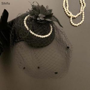 [ShiFu] Fascinators Mũ Phụ Nữ Lưới Mạng Che Mặt Lông Với Tóc Clip Nhỏ Top Hat Đám Cưới Cô Dâu Cocktail Mũ Nón