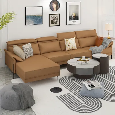 Golden Horse Nordic sofa living room large apartment modern light luxury leather sofa furniture combination set Toffee