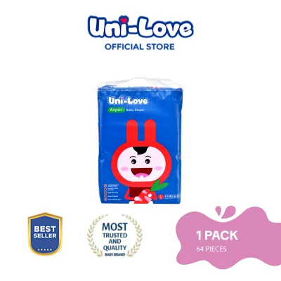 Uni-Love Airpro Baby Diaper Big Pack 64s (Large) Pack of 1 - Hypoallergenic | Super Absorbent | Ultrasoft | Neutralizes PH Level | Double Leakguard | Taped type | Breathable