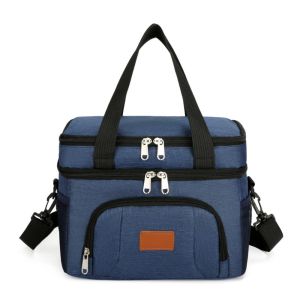 MEEU Ox Cloth Insulated Lunch Bag Solid Color Large Capacity Food Warm Thermal Bag Casual Breast Milk Tote Square Bag Picnic