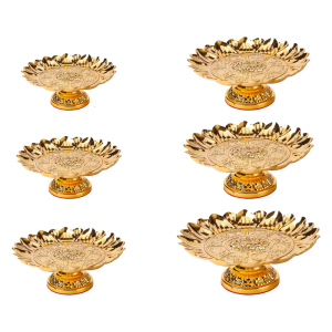 Gold Footed Ceremonial Plate with Lotuses Offering Tray for Temples Home Altars Decorative Serving Tray