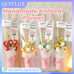 QUIVLOX Handmade Knitted Flower Yarn Knitted Flower Gift Box Small Flower Bucket DIY Valentines Day Gift
