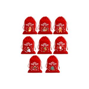 10pcs Christmas Linen Bags with Drawstrings / Xmas Tree Hanging Pouch / Snacks Candy Linen Storage Bags / New Year Xmas Gift Packaging Bags