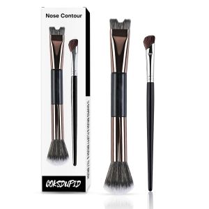 2PCS Nose Contour Brushes 2-In-1 U-Shaped & Fluffy Brush Angled Brush