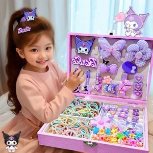 OTYRF Cute Kuromi Hair Clip Set Sweet Earrings Kawaii Hair Rope Kit Lovely Melody Cartoon Hair Accessories Girls
