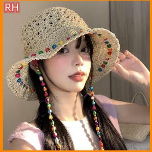 🔥🔥🔥ranghe Fashionable Colorful Wooden Bead Straw Hat For Women In Summer With Large Hollow Brim Sun Hat Foldable Fisherman Hat