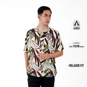 Aerostreet Kemeja Rayon Printing Oliver Hawai Motif Gelap Pria Wanita QCAAA