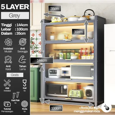 Lemari Dapur Besi Minimalis | Rak Dapur Serbaguna Rak Penyimpanan Dapur Oven Microwave Dengan Roda