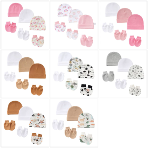 3 Set Breathable Cotton Baby Bonnet Hat and Mittens Gift Secure Stay On Design Prevent Slipping for Newborns Infants