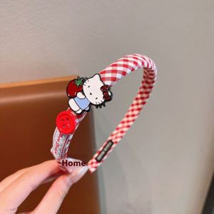 TUmama Băng đô kẻ sọc Hello Kitty dễ thương cho trẻ em-Phụ kiện tóc phim hoạt hình đáng yêu với chi tiết nơ và nút