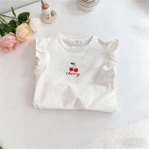 Bộ trang phục bé gái 3-8 tuổi gồm áo ba lỗ cánh bướm hoạt hình + quần ngắn hoa phong cách đơn giản mùa hè đa sắc màu
