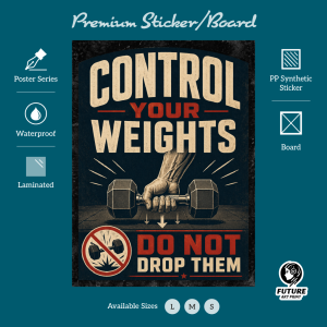 Control Your Weights. Do Not Drop Them. Gym Room Etiquette Sticker Sign Signboard Notice. No Dropping Dumbbell Dumbbells