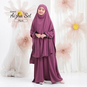 Gamis Anak Perempuan Aizha Set Bahan Crinkle Airflow Size S-3XL AH013