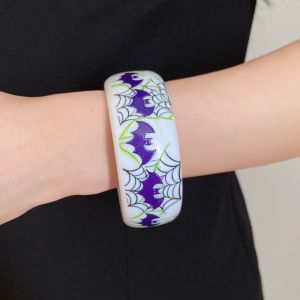 RGFV Ghost/Spider Web/Bat Halloween Acrylic Bangle Europe American Style Pumpkin Skull Halloween Wide Bracelet Unique Minority Design Hand Ring Halloween Gift