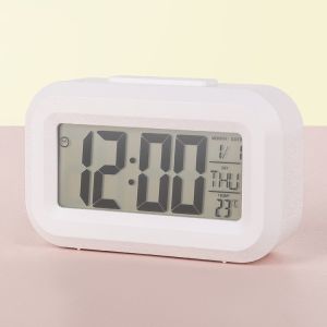 Alarm Clock LED Digital Snooze Electronic Alarm Clock Backlight Time Calendar Thermometer Home Desk Digital Clock Sound Control Backlight 12/24 H Snooze for Bedrooms Bedside Kids Home Decoration