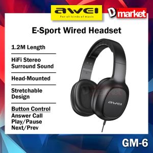Awei GM-6 Wired Headset Gaming Headset E-Sport HiFi Stereo Surround Wired Headphone Awei Headset Awei GM6 Gaming Earphone