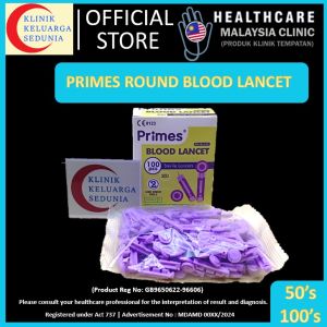 Primes Blood Round Lancets 30g Prime Care purple lancet glucose Darah Glukosa Bulat Rata 葡萄糖血平圆刺针