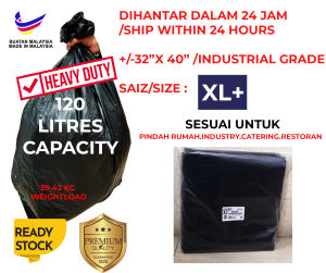 15 pcs +/-32 XL+Thick Heavy Duty Black Industry Grade Garbage Bag Beg Sampah Tebal Catering Industry Pindah Rumah "x40"