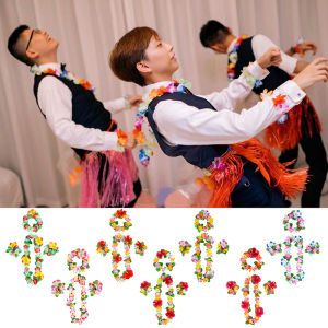 [AYLMER] 4Pcs set Hawaiian Flower Leis Garland Necklace Wreath Petal Headband Bracelet Beach Party Decor Wedding Dressing Accessories