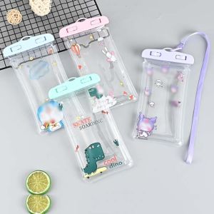 MUQZI In hoạt hình Túi chống nước cho điện thoại Trong suốt Kuromi Ốp Chống Nước nổi Điện thoại di động dưới 6.7 inch Màn hình cảm ứng Túi đựng điện thoại PVC Lễ Hội phun nước