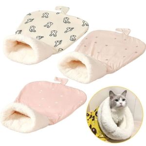 PERNEAKY Cartoon Cat Sleeping Bag Soft Warm Pet Snuggle Sack Pet Bed Cave Comfortable Cat Bed Tunnel for Kitten